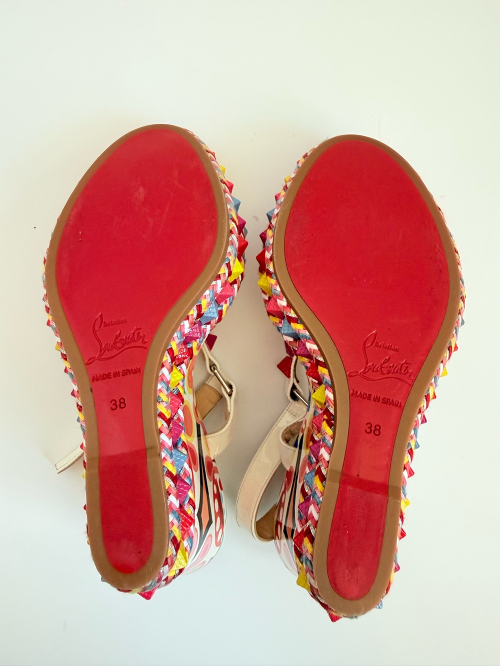 Christian Louboutin Pyraclou 110 Toile Bengale Multicolor Platform Wedge EU 38 - Picture 7 of 10